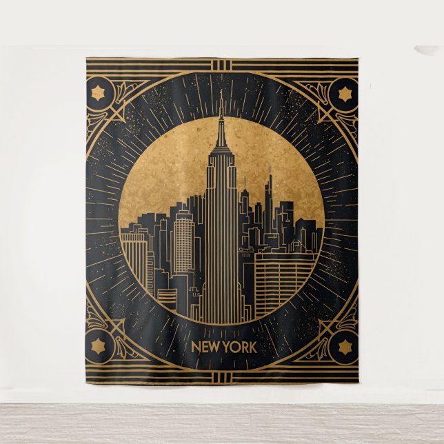 Black and Gold Art Deco Backdrop Tapestry (Front)