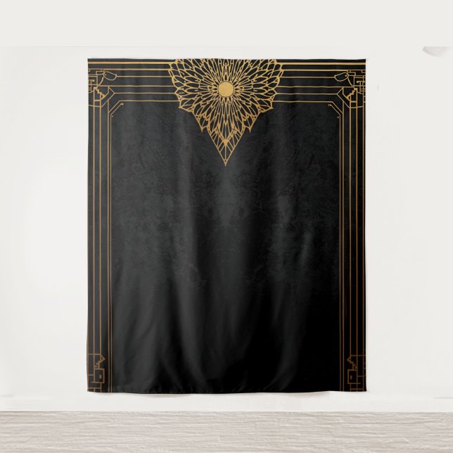 Black and Gold Art Deco Backdrop Tapestry (Front)