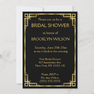 Black And Gold Art Deco Bridal Shower Invitations