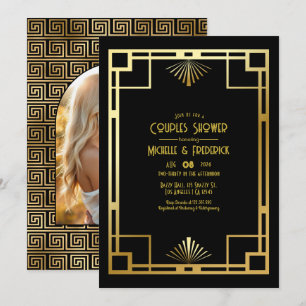 Black and Gold Art Deco Couples Shower Photo Invitation