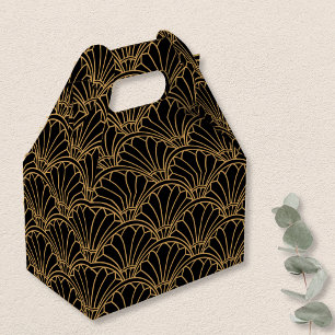Black and Gold Art Deco Fan Flowers Motif Favour Box