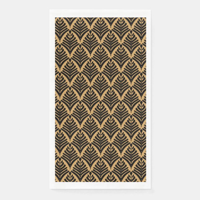 Black and Gold Art Deco Fan Flowers Pattern Napkin (Front)