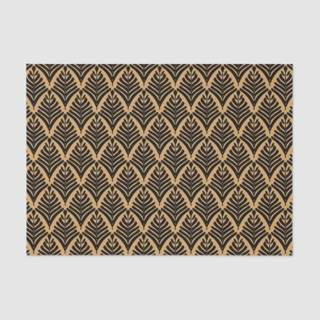Black and Gold Art Deco Fan Flowers Pattern Tissue Paper (Front)