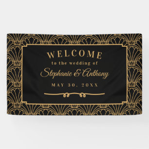 Black and Gold Art Deco Fan Flowers Wedding   Banner