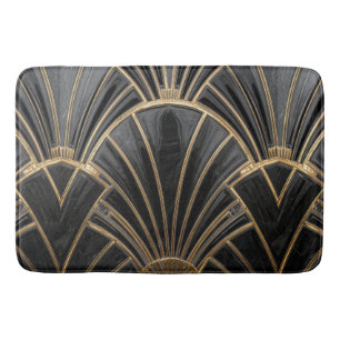 black and gold Art Deco fan pattern Bath Mat