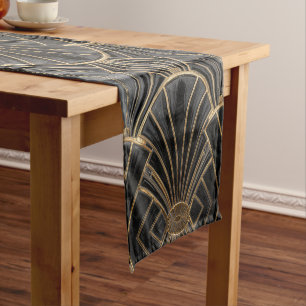black and gold Art Deco fan pattern Short Table Runner