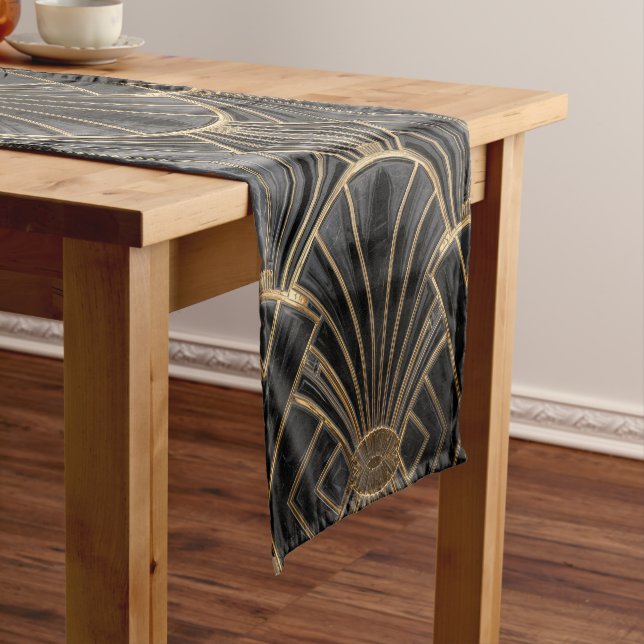 black and gold Art Deco fan pattern  Short Table Runner (In Situ)