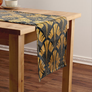 black and gold Art Deco fan pattern Short Table Runner