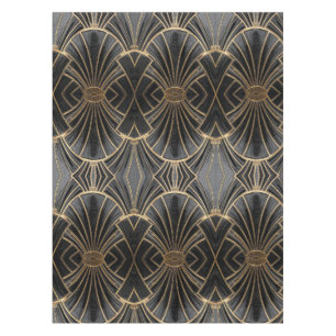black and gold Art Deco fan pattern  Tablecloth