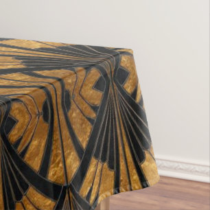 black and gold Art Deco fan pattern Tablecloth
