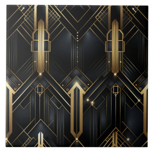 Black and Gold Art Deco, Geometric Fun Tile