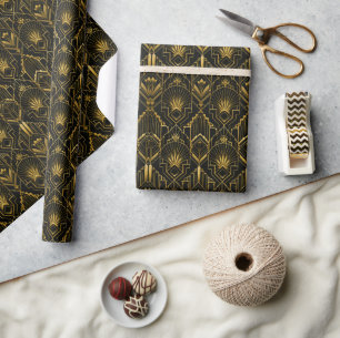 Black and Gold Art Deco Geometric Luxury Wrapping Paper