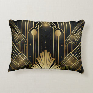 Black and Gold Art Deco - Geometric Vintage Elegan Decorative Cushion