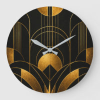 Black and Gold Art Deco Geometric Wall Clock