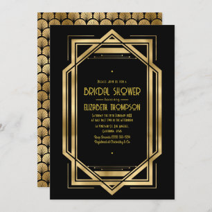 Black and Gold Art Deco Gold Bridal Shower Invitation
