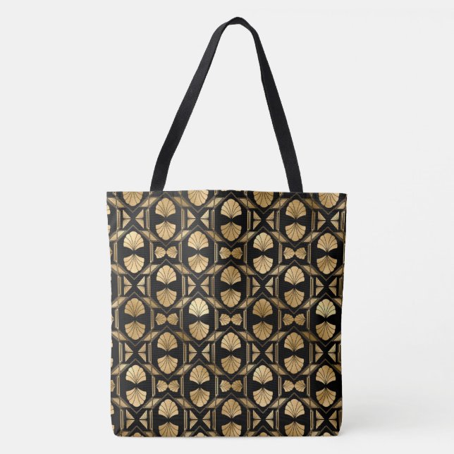Black and Gold Art Deco Large Shoulder Tote (Front)