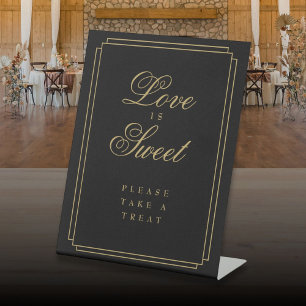 Black And Gold Art Deco Love Is Sweet Favour Pedestal Sign