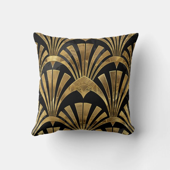 Black and gold art deco luxury pattern cushion (Back)