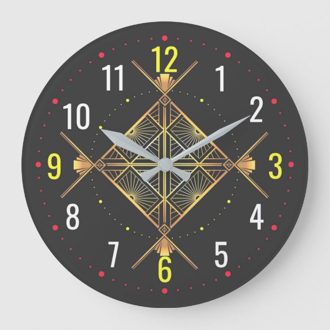 Black and Gold Art Deco - Modern Visions Geometric Large Clock (Front)