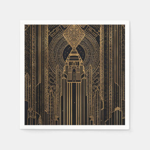 Black and Gold Art Deco Paper Napkin