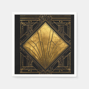 Black and Gold Art Deco Paper Napkins