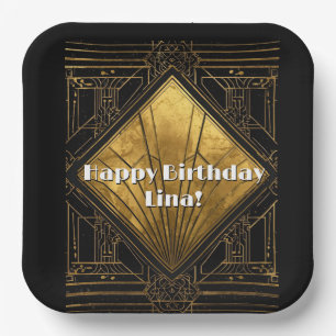 Black and Gold Art Deco Paper Napkins Plate