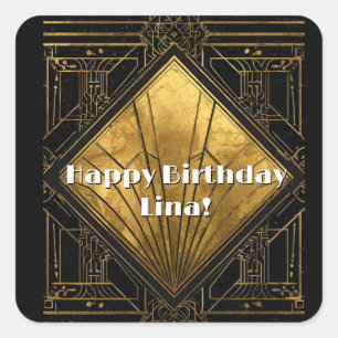 Black and Gold Art Deco Paper Napkins Square Sticker