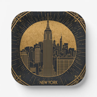 Black and Gold Art Deco Paper Plate