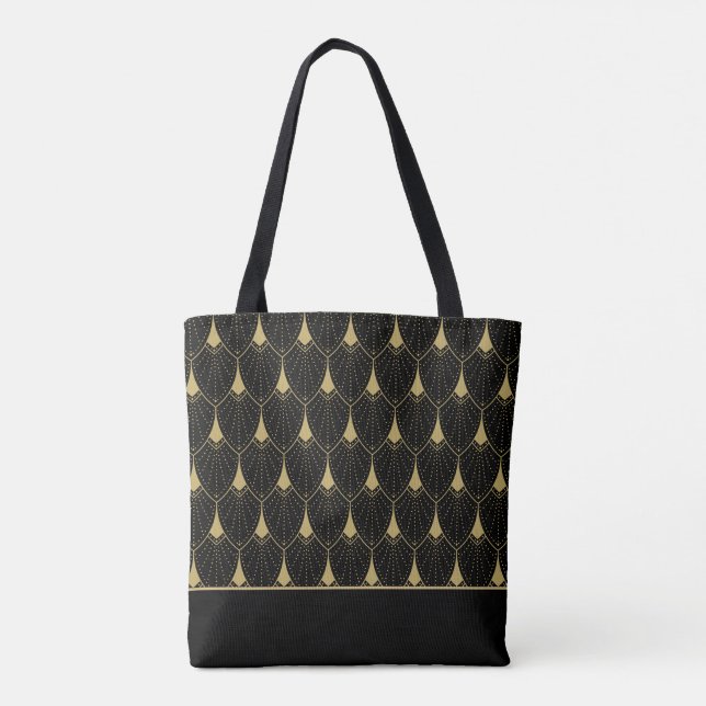 Black and gold art-deco pattern 13 tote bag (Back)