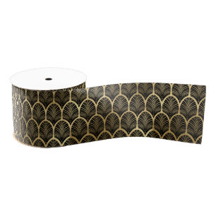 Black and Gold Art Deco Pattern    Palm Leaf Mofit Grosgrain Ribbon