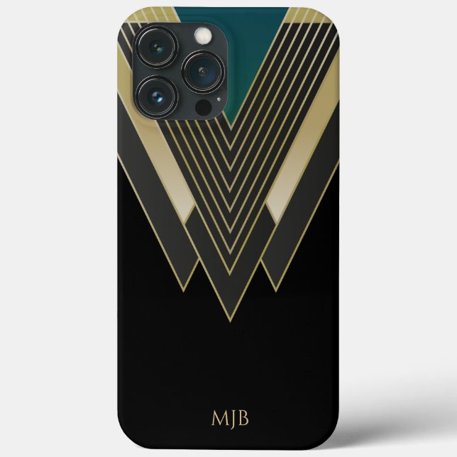 Black and Gold Art Deco Pattern with Monogram Case-Mate iPhone Case (Back)