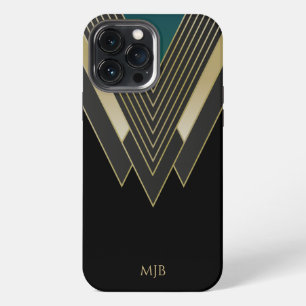 Black and Gold Art Deco Pattern with Monogram iPhone 13 Pro Max Case