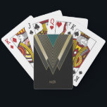 Black and Gold Art Deco Pattern with Monogram Playing Cards<br><div class="desc">A beautifully sophisticated Art Deco geometric design in black, gold, charcoal and teal. The design is symmetrical and streamlined, and pleasing to the eye. Personalise the monogram with your desired monogram or other text. You can also delete the sample monogram using the "personalise" option, then removing the sample text. The...</div>