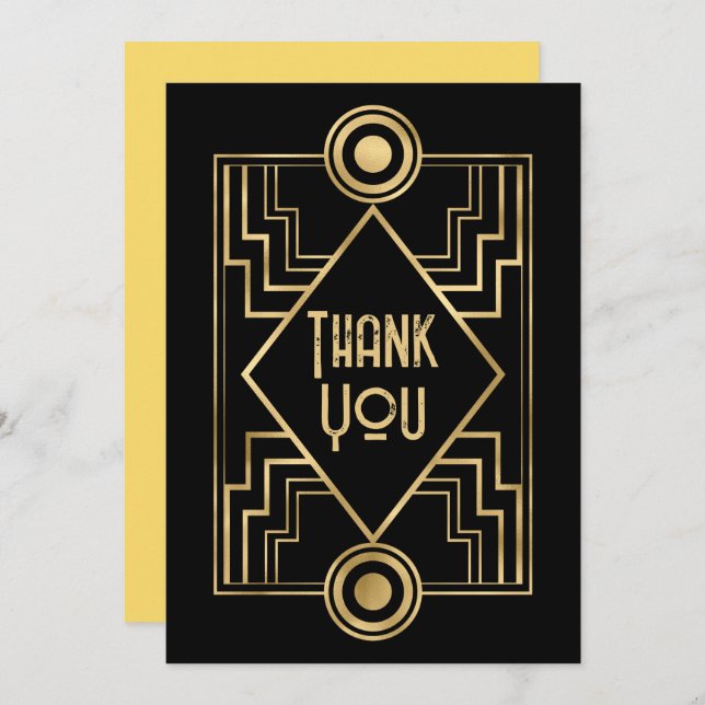 Black and Gold Art Deco Photo Thank You Card (Front/Back)