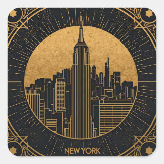 Black and Gold Art Deco Square Sticker