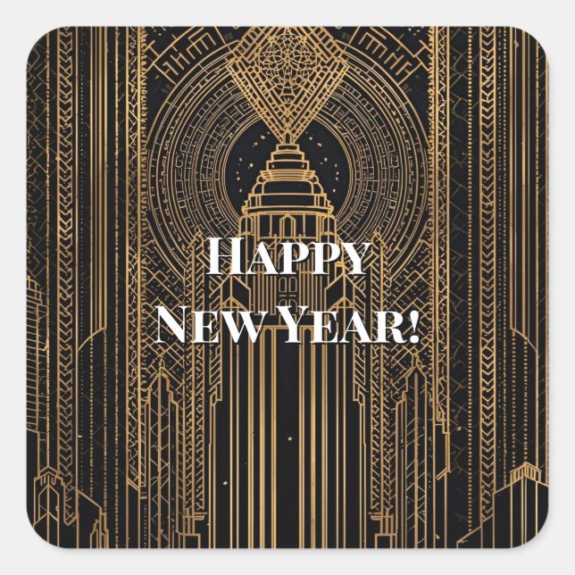Black and Gold Art Deco  Square Sticker (Front)
