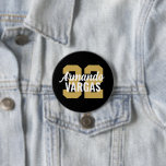 Black and Gold Athlete Jersey Number 7.5 Cm Round Badge<br><div class="desc">Cheer on your favourite sports team, football player or just show off your school pride with a custom personalised spirit button! Personalise with a player's jersey number or other custom text. Perfect for football, basketball, baseball and soccer games! Create custom pins for the whole team, cheerleaders, parents and siblings to...</div>