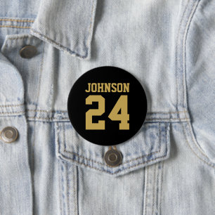 Black and Gold Athlete Name Jersey Number 7.5 Cm Round Badge