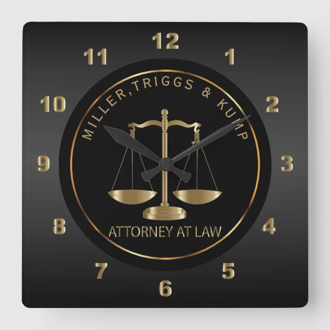 Black and Gold - Attorney at Law Square Wall Clock (Front)