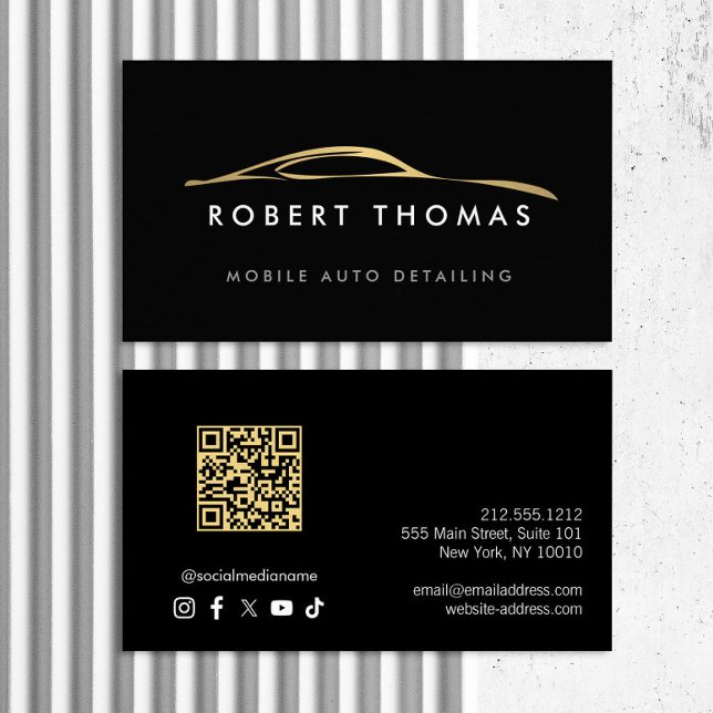 Black and Gold Auto Detailing, Auto Repair QR Code Business Card (Creator Uploaded)