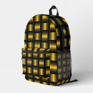 Black and Gold Backpack Golden Lattice Design