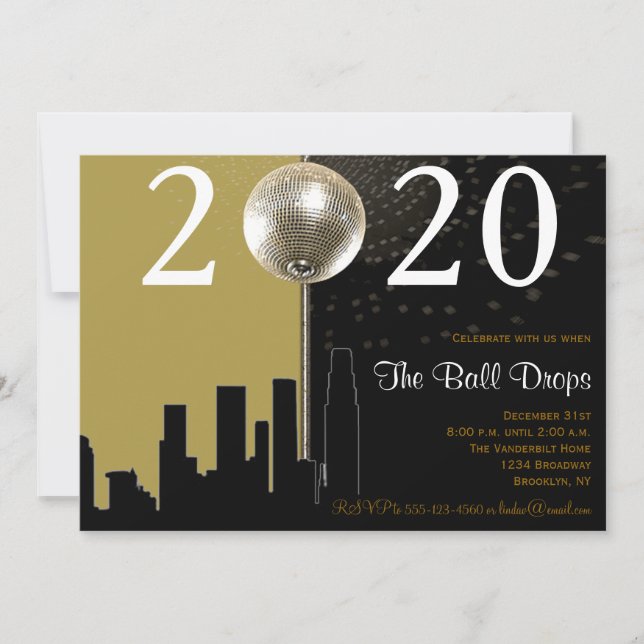 Black and Gold Ball New Years Eve Party Invitation (Front)