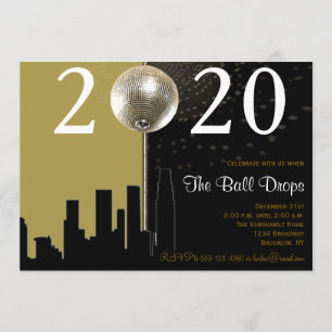 Black and Gold Ball New Years Eve Party Invitation