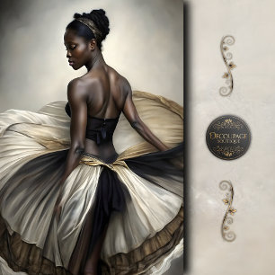 Black and Gold Ballerina in Flowing Tulle Decoupag Tissue Paper