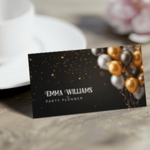 Black and Gold Ballons Party Planner Business Card