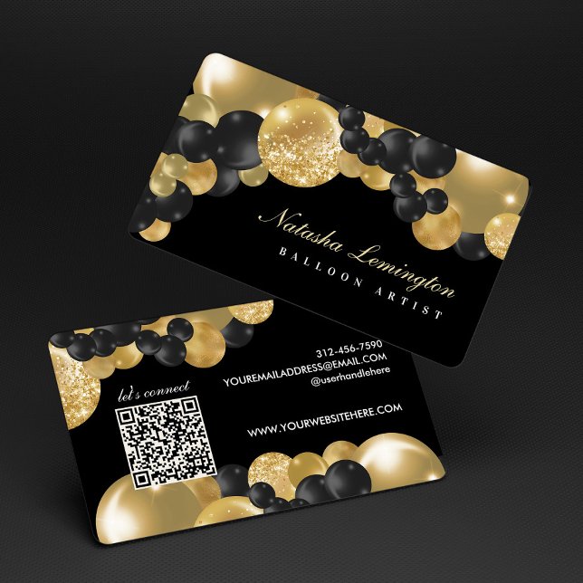 Black and Gold Balloon Garland Balloon Artist Business Card (Creator Uploaded)