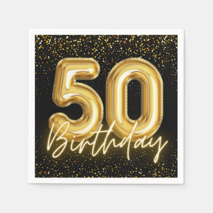 Black And Gold Balloon Numbers 50th Birthday Party Napkin