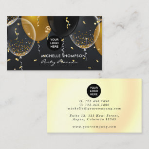Black and Gold Balloon Party Planner Business Card