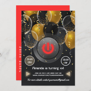 Black and Gold Balloon Virtual Birthday Party Invitation