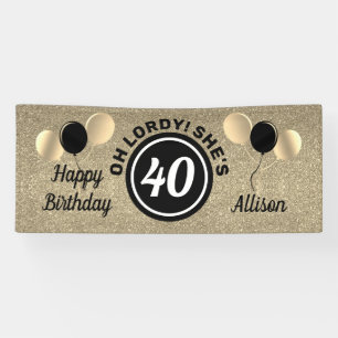 Black and Gold Balloons 40th Birthday Personalised Banner